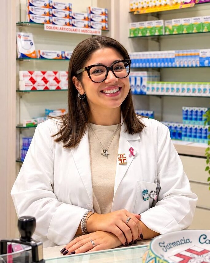 La dott.ssa Simona Costantino, farmacista, al banco